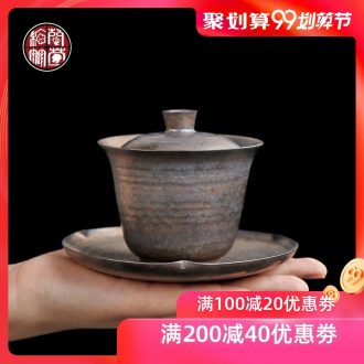 Chrysanthemum patterns coarse pottery bronze and gold high abdominal hand grasp with tea tureen retro large-sized ceramic cups three cups