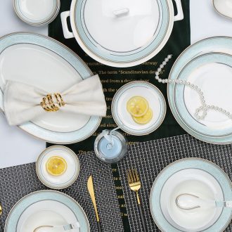 Bone China tableware dishes suit household portfolio european-style jingdezhen ceramic bowl chopsticks contracted Chinese jade plate