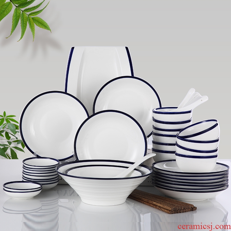 Dishes suit household under the glaze color dishes simple Japanese bowl combined new bone China jingdezhen ceramics tableware