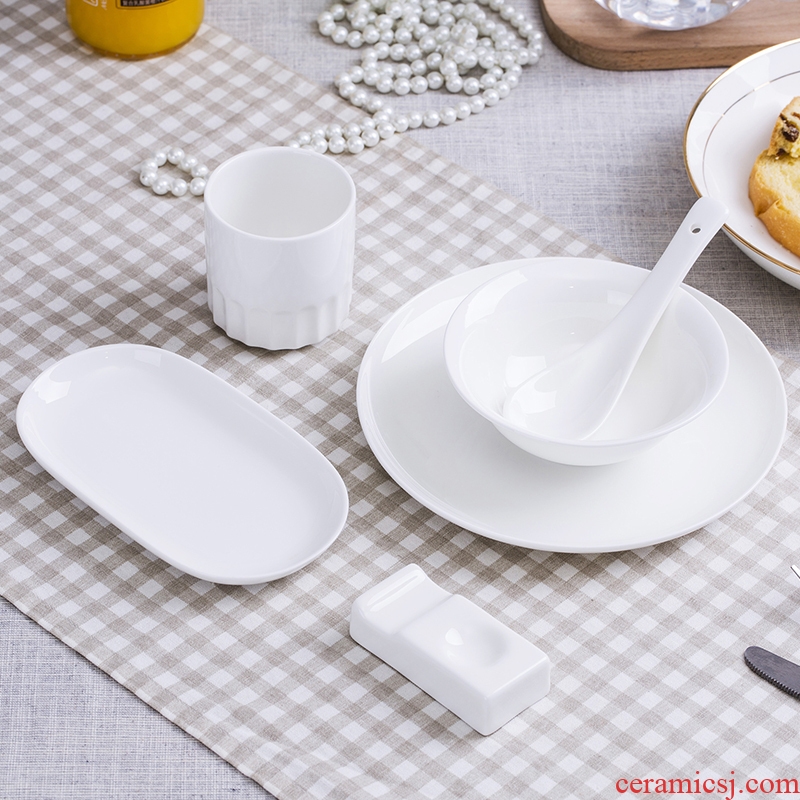 Jingdezhen bone porcelain hotel put a full set of pure white desk tray bowl spoon set in western-style restaurant tableware can order LOGO