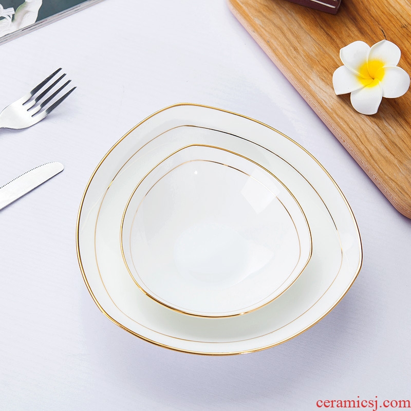 Jingdezhen porcelain household pure white bone porcelain paint triangle soup plate pasta FanPan salad vegetables dishes ceramic plate