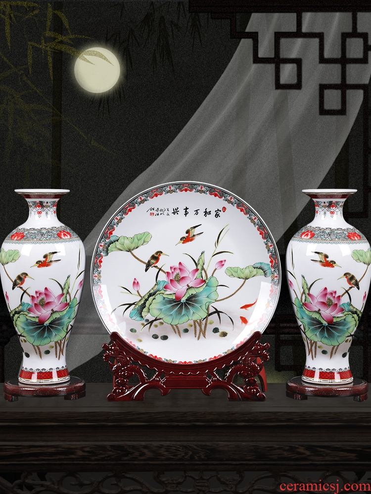 Ceramic vase three-piece furnishing articles home sitting room TV ark adornment flower arranging, small new Chinese arts and crafts