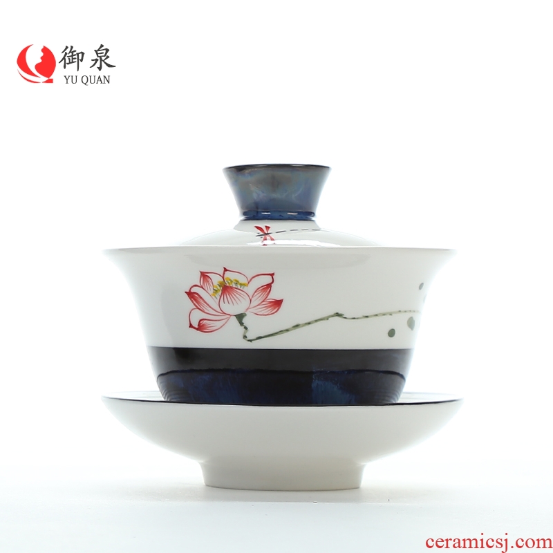 Imperial springs hand-painted only three tureen household kung fu tea bowl lotus ceramics kiln tea large cups