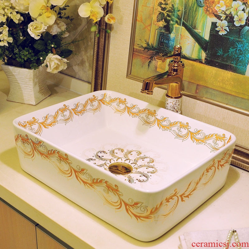 Package mail european-style rectangle jingdezhen art basin lavatory sink the stage basin & ndash; Gold PND tail-on