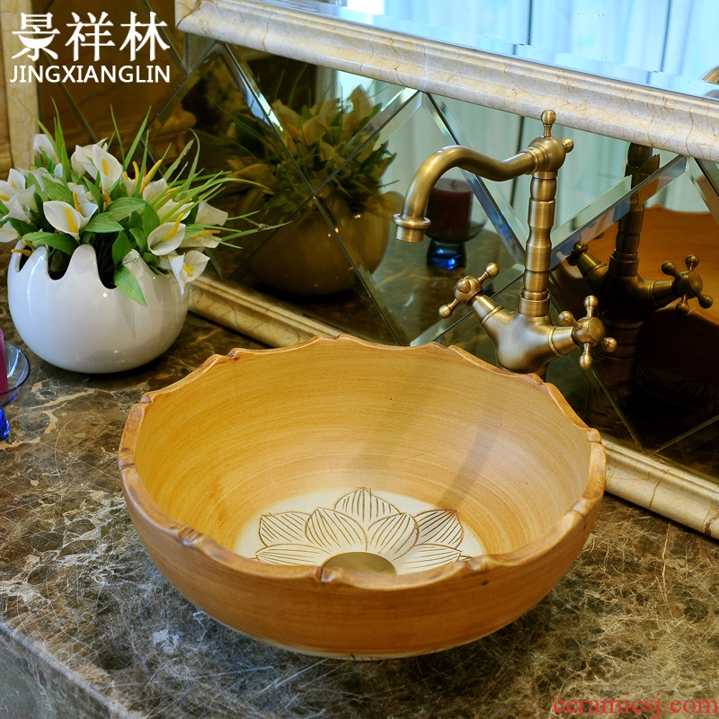 Package mail petals jingdezhen art basin modelling lavatory basin on hand & ndash; Lotus carving