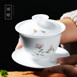 Bo yiu jingdezhen hand-painted tureen hand grasp bubble sweet white large bowl three worship bowl bowl kung fu tea cups