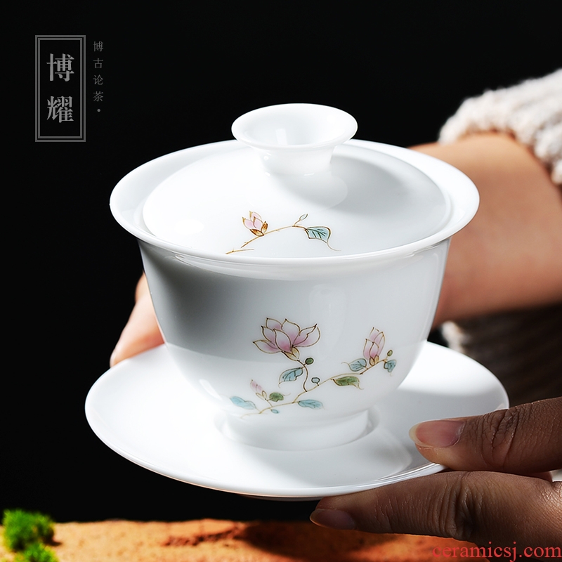 Bo yiu jingdezhen hand-painted tureen hand grasp bubble sweet white large bowl three worship bowl bowl kung fu tea cups