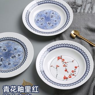 Chinese style youligong jingdezhen blue and white porcelain dish dish dish home plate flat ceramic tableware creative western food