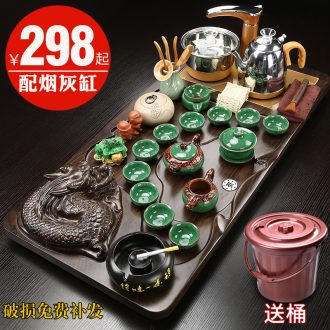 Gorgeous young ceramic kung fu tea set household contracted magnetic electric furnace tea cups tea complete set of solid wood tea tray