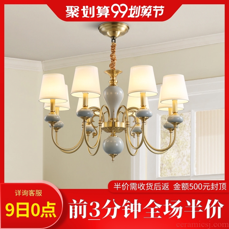 American whole copper chandelier ceramic light sitting room luxury atmosphere contracted and contemporary creative villa household lamps and lanterns of dining hall