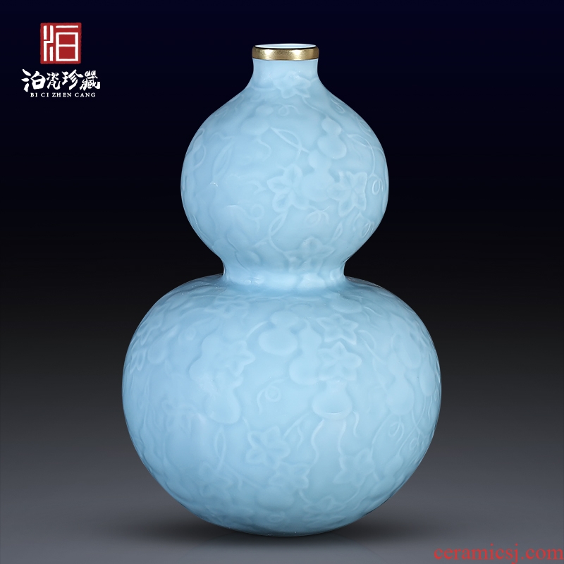 Sons of jingdezhen chinaware paint blue glaze carving ten thousand generations gourd bottle home sitting room adornment flower arranging furnishing articles