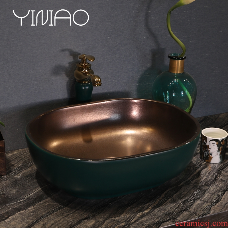 Gold-plated million birds with the stage basin square art ceramic lavatory bathroom sink continental basin