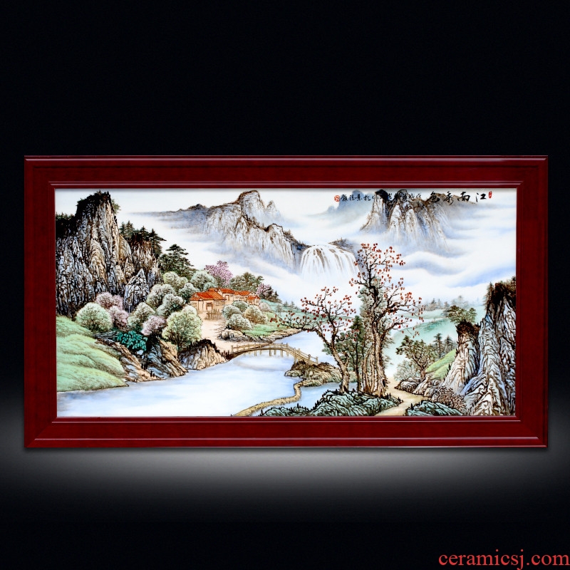 Chinese lucky feng shui living room sofa setting wall adornment jingdezhen hand-painted porcelain plate painting landscapes of corridor murals