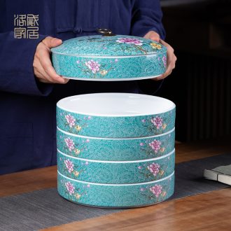 , pick flowers large jingdezhen ceramic seal pot pu 'er tea cake white tea boxes layers of cans