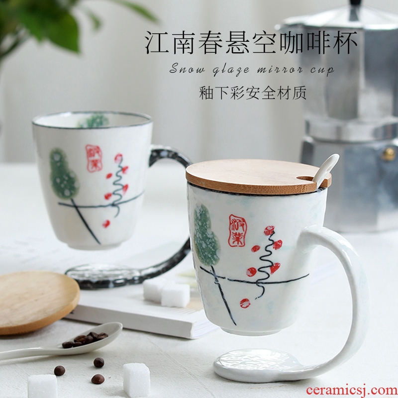 Ceramic cup home lovely office drink cup contracted lovers mugs Nordic spoon coffee cup with cover