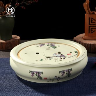 DH jingdezhen ceramic tea tray large saucer tray contracted tea home double circular dry foam plate