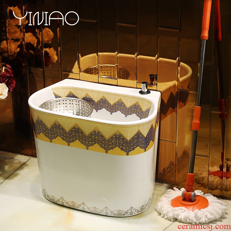 Million bird ceramics decorated mop pool small balcony large reservoir toilet stage control rotating double drive mop pool