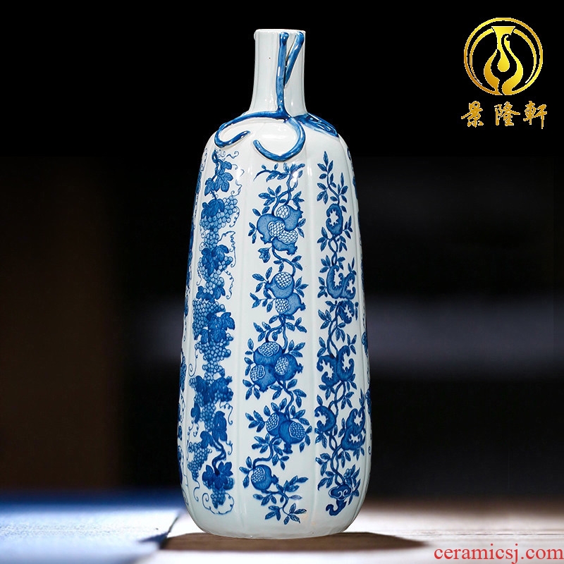 Jingdezhen ceramics vase antique blue-and-white large flower arranging new porch sitting room of Chinese style household act the role ofing is tasted furnishing articles