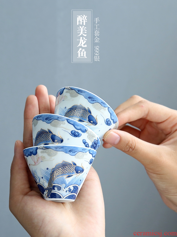 Auspicious dragon fish ceramic cups perfectly playable cup home of kung fu tea set sample tea cup single cup bowl master cup by hand