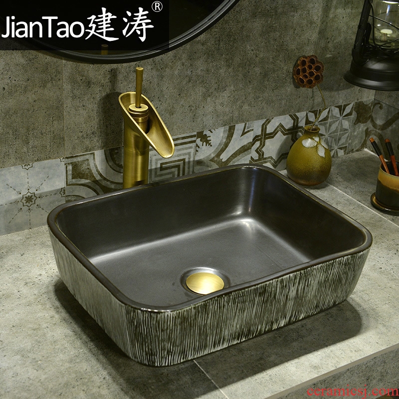 Jingdezhen basin of Chinese style lavatory washbasins kaolin ceramic on the stage of the basin that wash a face basin of rectangular black wood