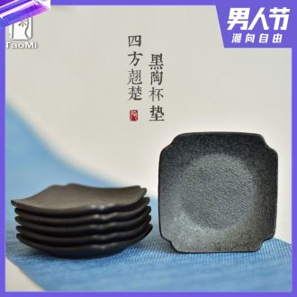 Tao fan ceramic cup mat creative coarse pottery saucer insulation cup of black household kung fu tea tea accessories