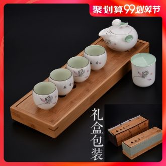 Hong bo need a complete set of ceramic tea set ground water bamboo dry bubble little Japanese kung fu tea tray