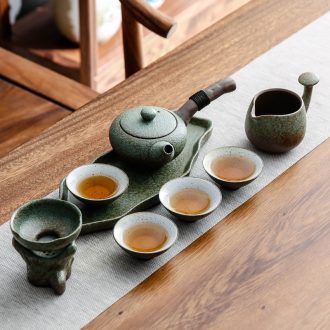 Bo yiu Japanese coarse pottery kung fu tea set a pot of four cups of household ceramic portable travel crack cup teapot