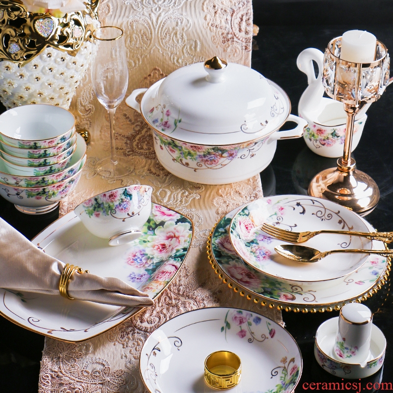 Jingdezhen ceramic tableware suit high-end dishes bone China Chinese dishes home court Chinese style originality