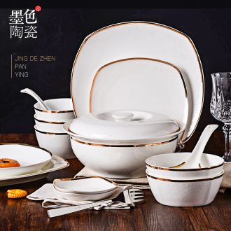 56 head relief type bowls plate suit household jingdezhen ceramic tableware suit bowl dish bowl chopsticks european-style PAM