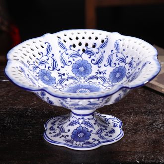 Blue and white porcelain of jingdezhen ceramics of fruit snacks dry fruit tray modern new Chinese style sitting room tea table table furnishing articles