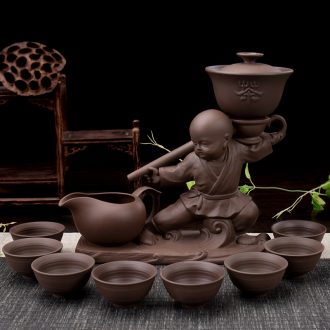 Ronkin purple suit household lazy rotating the tea set ceramic teapot teacup manually kung fu tea
