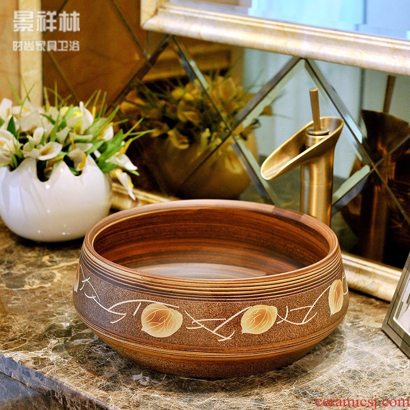 Package mail European contracted jingdezhen art basin bowl shape of the basin that wash a face hand wash basin & ndash; The leaves rustling