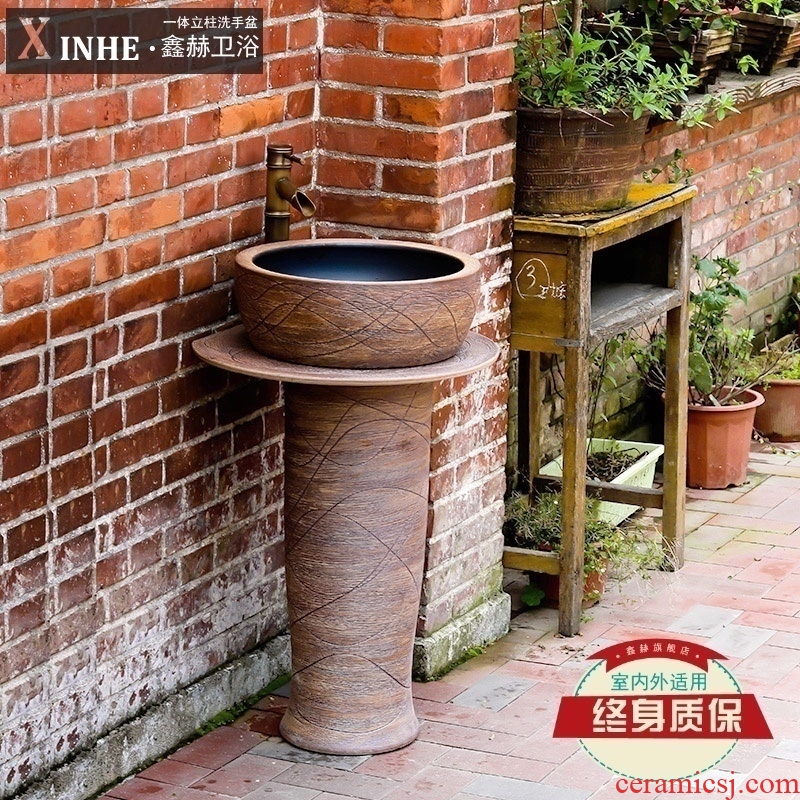 The sink basin of pillar type column small ceramic wash a face to the balcony outdoor toilet toilet one ground pool basin