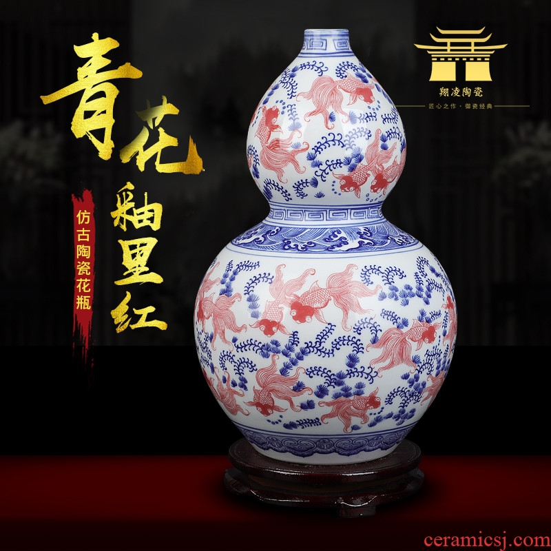 Jingdezhen ceramics antique vase blue-and-white youligong feng shui gourd home furnishing articles collectables - autograph sitting room adornment