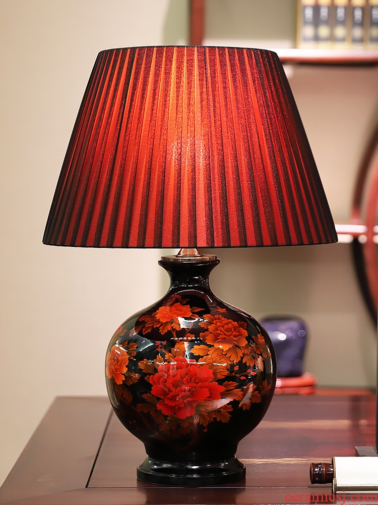New Chinese style lamp ceramic decoration art modern married rich red copper lamps and lanterns of the sitting room the bedroom of the head of a bed