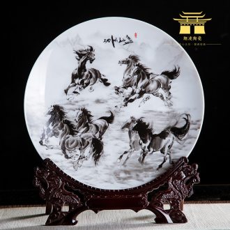 Jingdezhen ceramics ink eight steeds 10 inch decorative hanging dish sit home rich ancient frame office furnishing articles