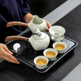 Jingdezhen your kiln ceramic kung fu tea tea set meal side pot, square teapot can keep open