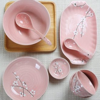 Jingdezhen ceramics Japanese cherry blossom silverware DIY home dishes suit to eat noodles in soup bowl bowl plate combination