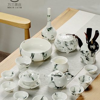 Three thousand white porcelain kung fu tea set suits Chinese style tea village tureen teapot teacup whole contracted ceramic gift box