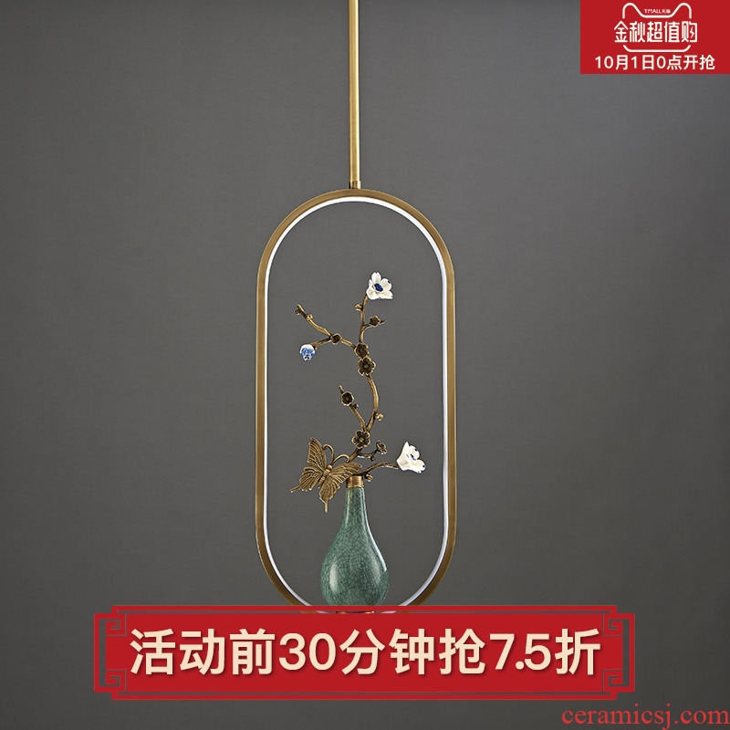 New Chinese style droplight copper flower on sitting room bedroom study all ceramic vase zen Chinese style lamps and lanterns of creative personality