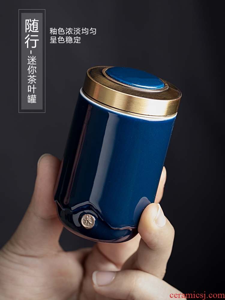 Ceramic small caddy glaze tin tea urn cover travel carry portable sealed storage pot home fragrance