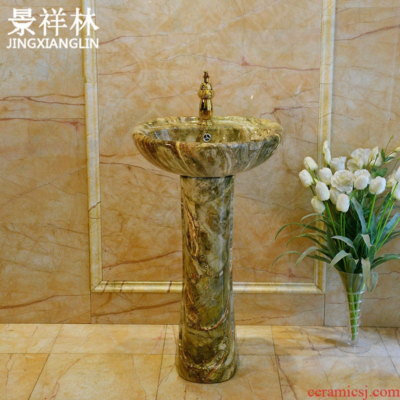 Imitation marble basin vertical basin one floor made art pillar lavabo ceramic continental basin