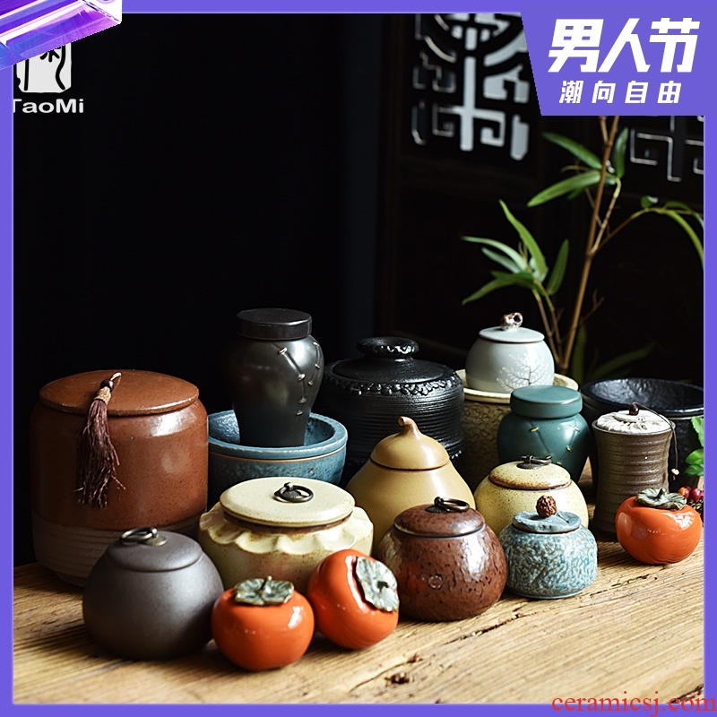 Tao fan ceramic persimmon tea caddy seal storage tanks small POTS kung fu tea set up clearance