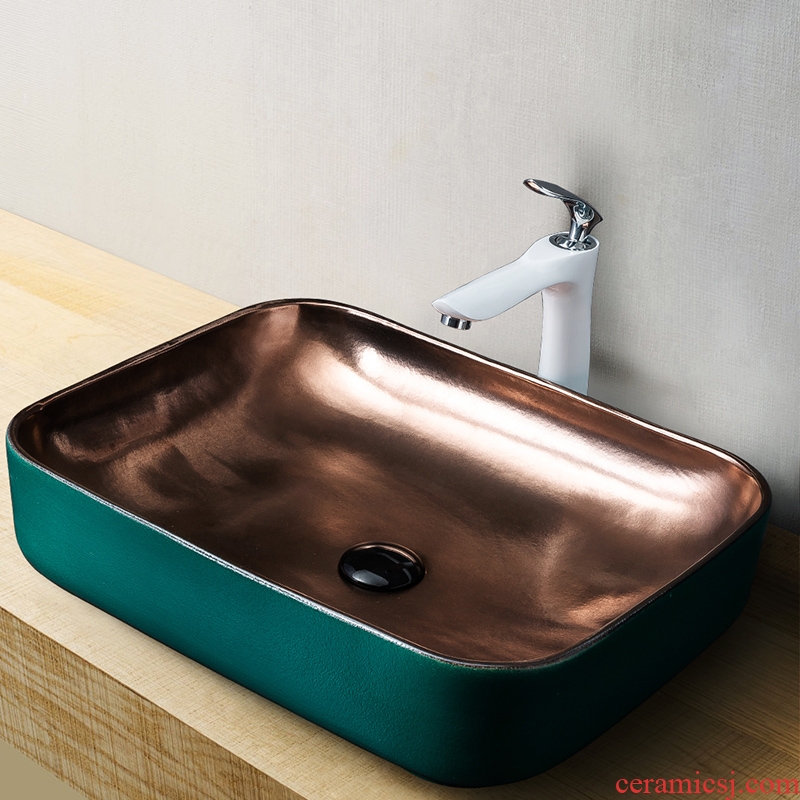 Gold inside outside blackish green European stage basin to hotel ceramic lavabo single household contracted toilet toilet basin