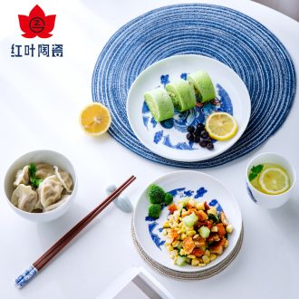 Red ceramic wen gen one box food tableware suit household dish dishes group of Chinese blue and white porcelain glaze
