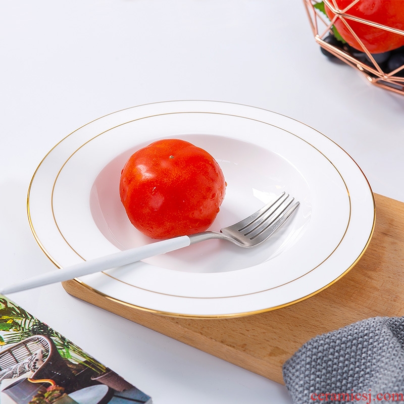 Paint edge hotel hotel western-style food tableware plate of jingdezhen ceramic bone China household straw hat pasta salad plates