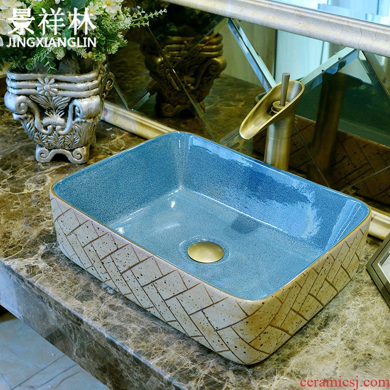 Retro art stage basin of jingdezhen ceramic lavatory square antique Chinese style basin on the sink