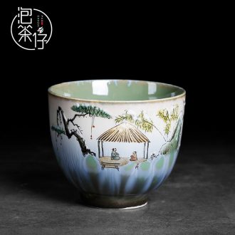 Tea seed pure hand-painted master sample tea cup cup color glaze kiln jingdezhen ceramics single cup cup bowl