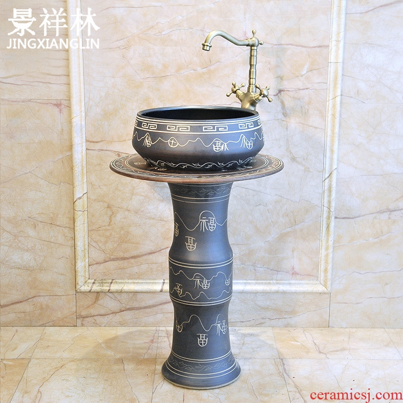 Toilet balcony basin three-piece jingdezhen ceramics art basin lavatory sink & ndash; blessing