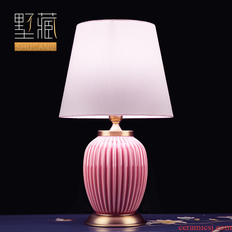 Light luxury american-style lamp ceramic decoration art designer pure color contemporary and contracted sitting room bedroom lamps and lanterns of the head of a bed